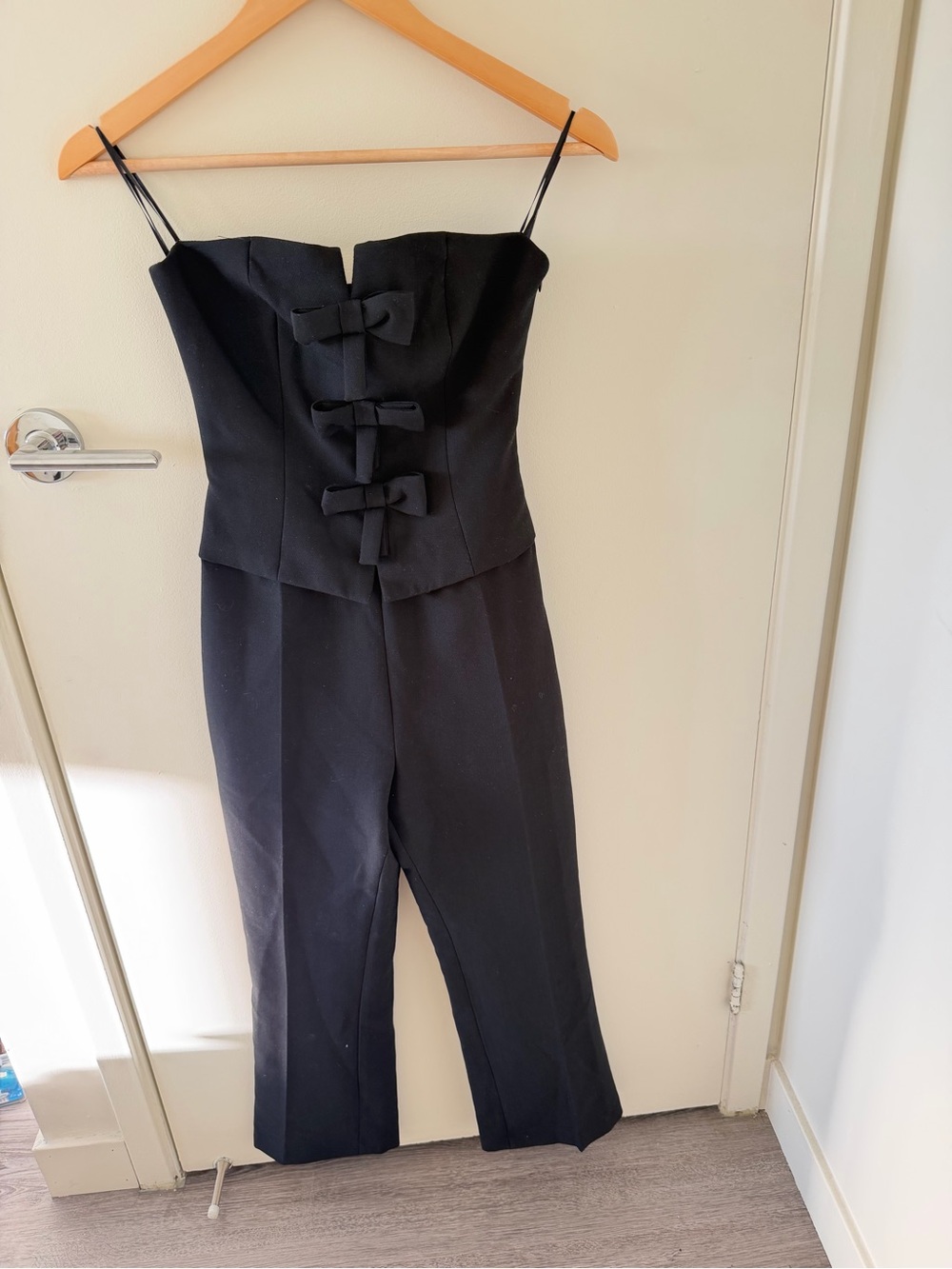 Zara Black Strapless Jumpsuit with Front Bow Details